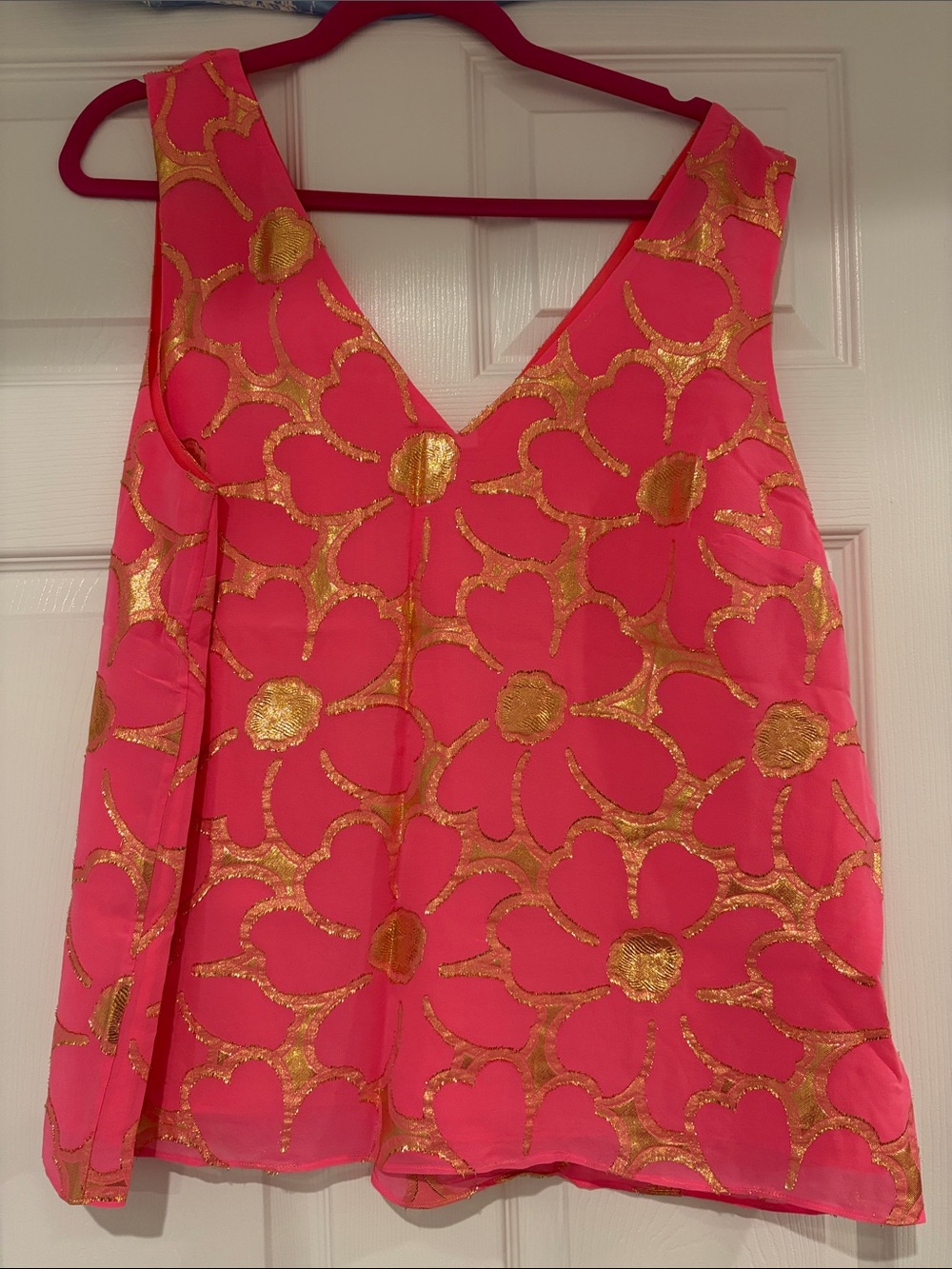 Lilly Pulitzer Hot Pink and Gold Floral Silk Camisole